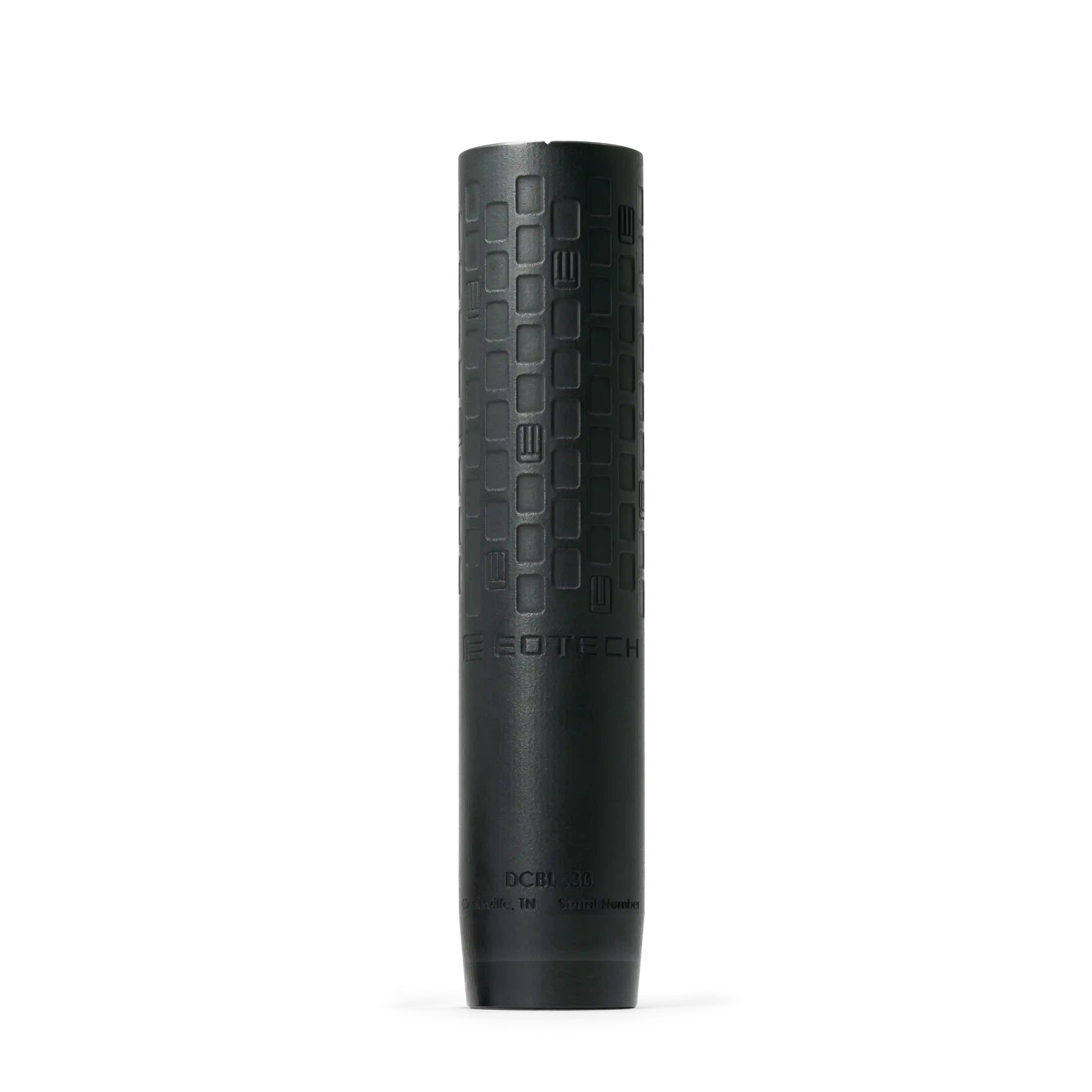 Black DCBL EOTECH Suppressor with geometric pattern on a white background.background