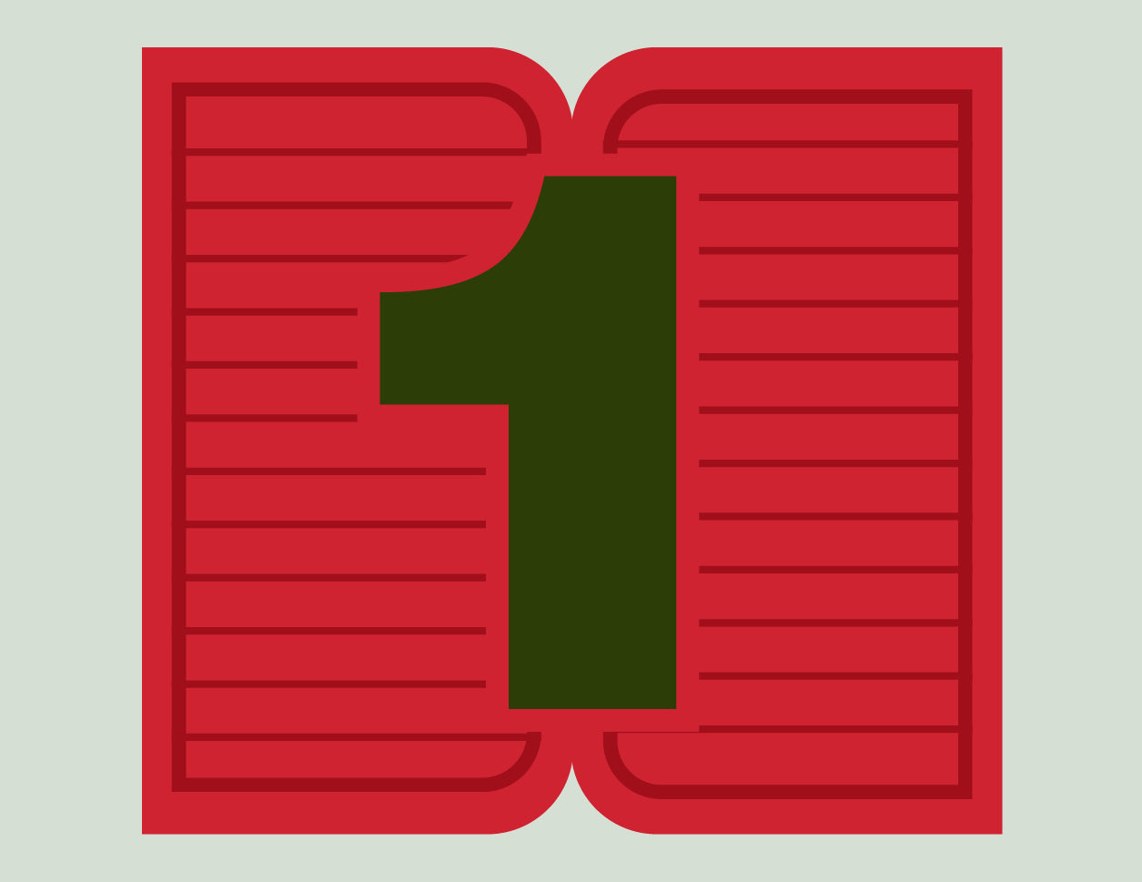 Green number '1' on a red rectangular background