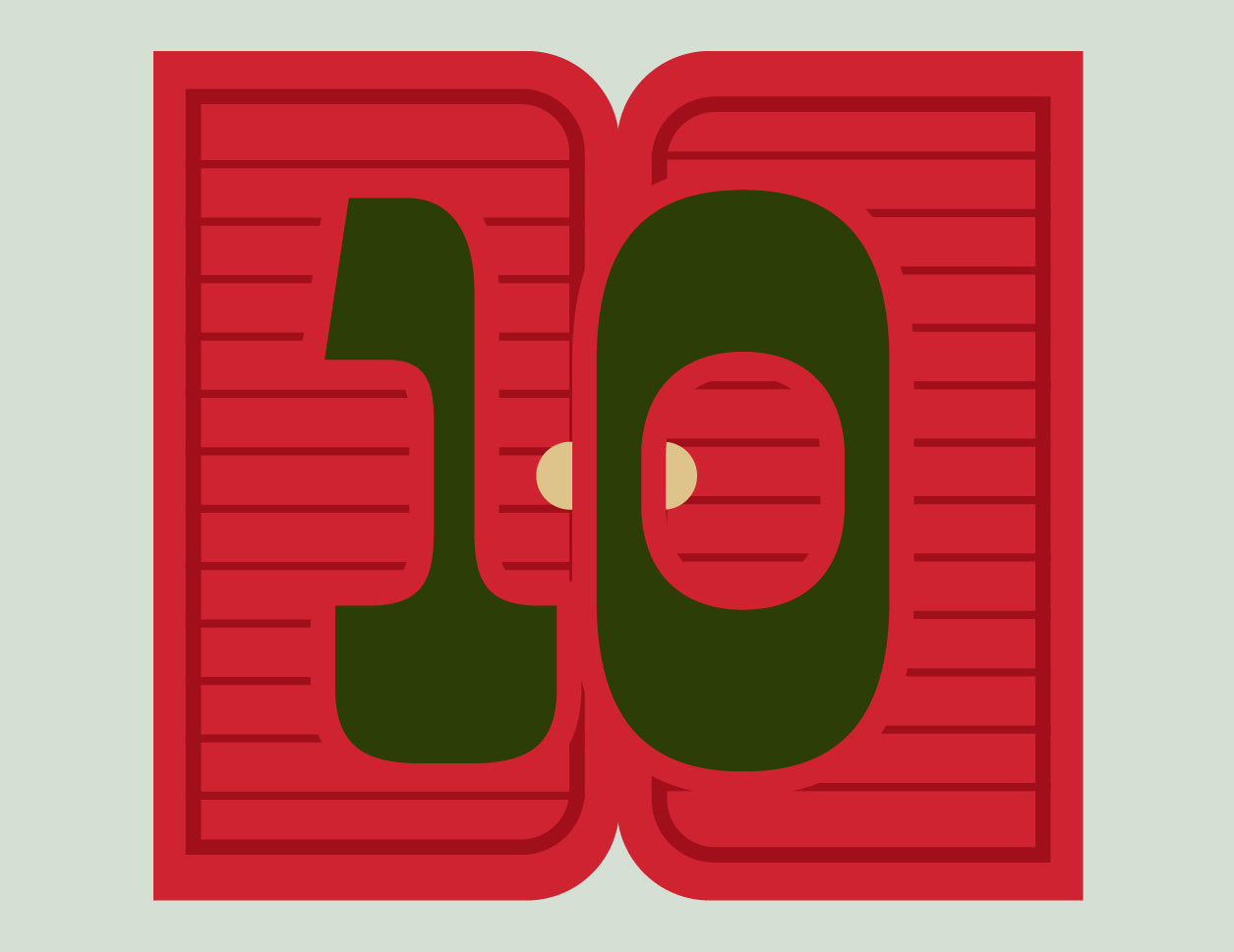 Green number '10' on a red background
