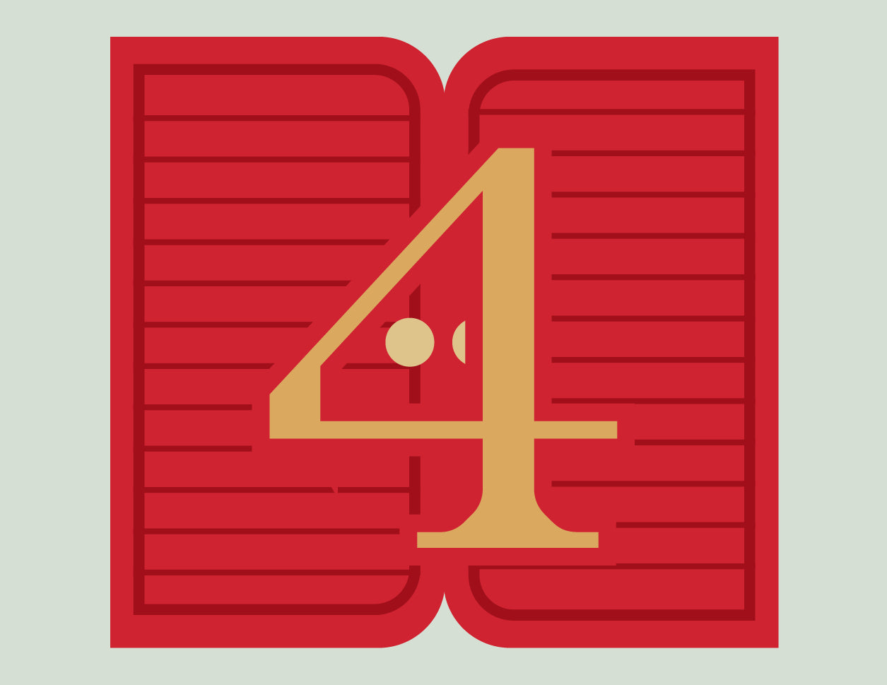 Red background with gold number '4'