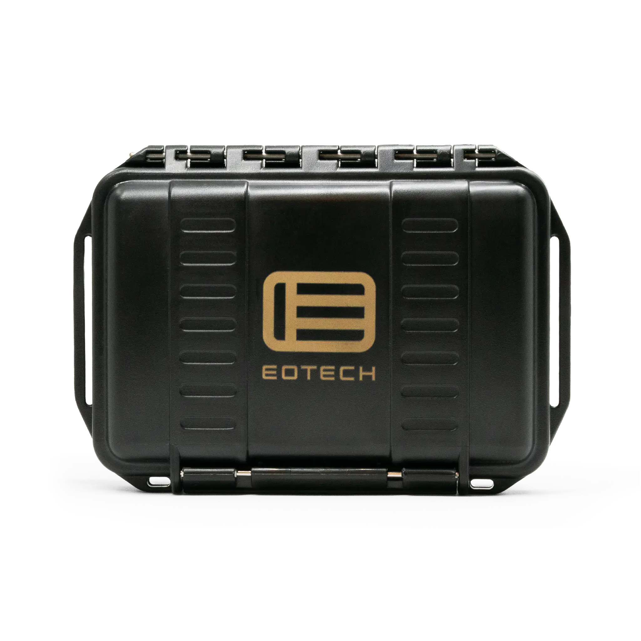 Black Eotech case with copper logo on a white background