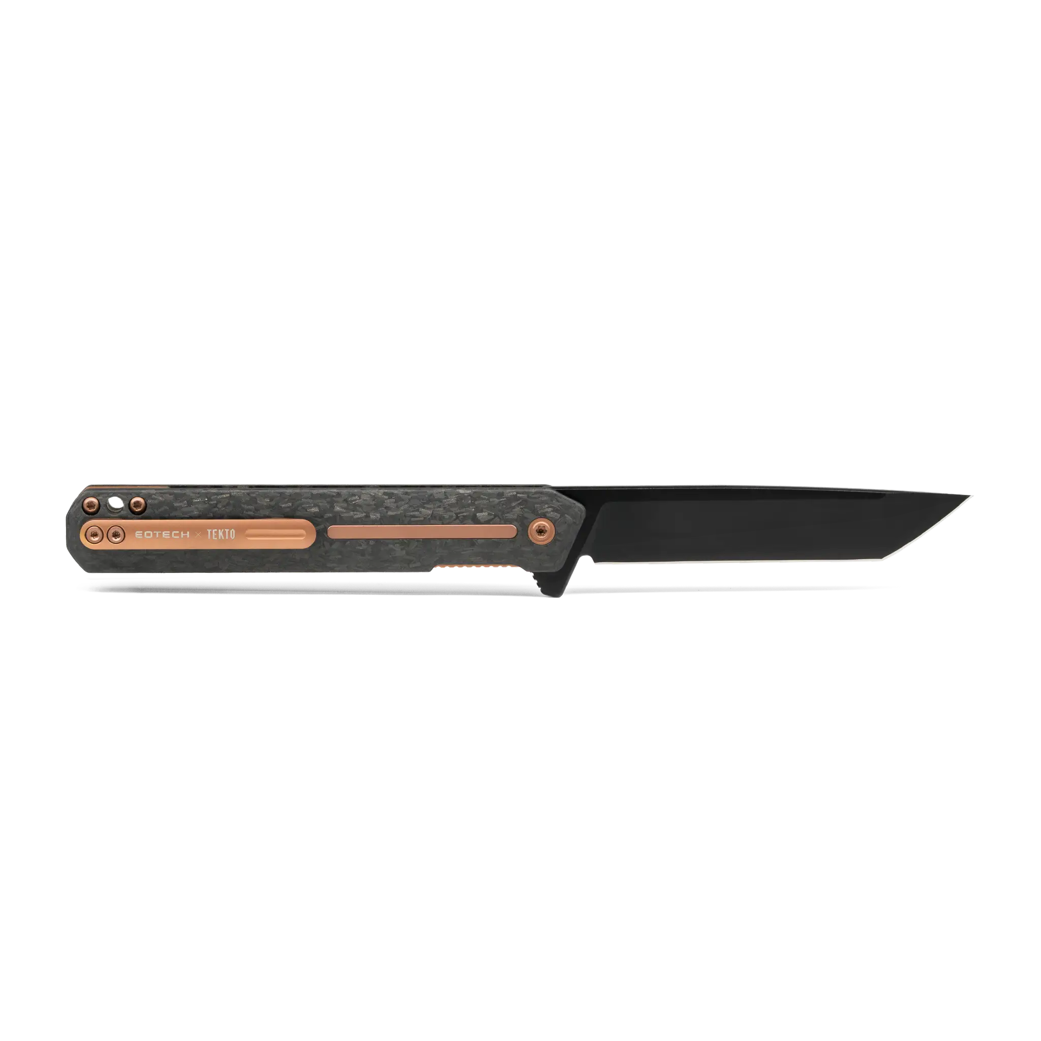Black and copper folding knife with EOTECH logo on a white background