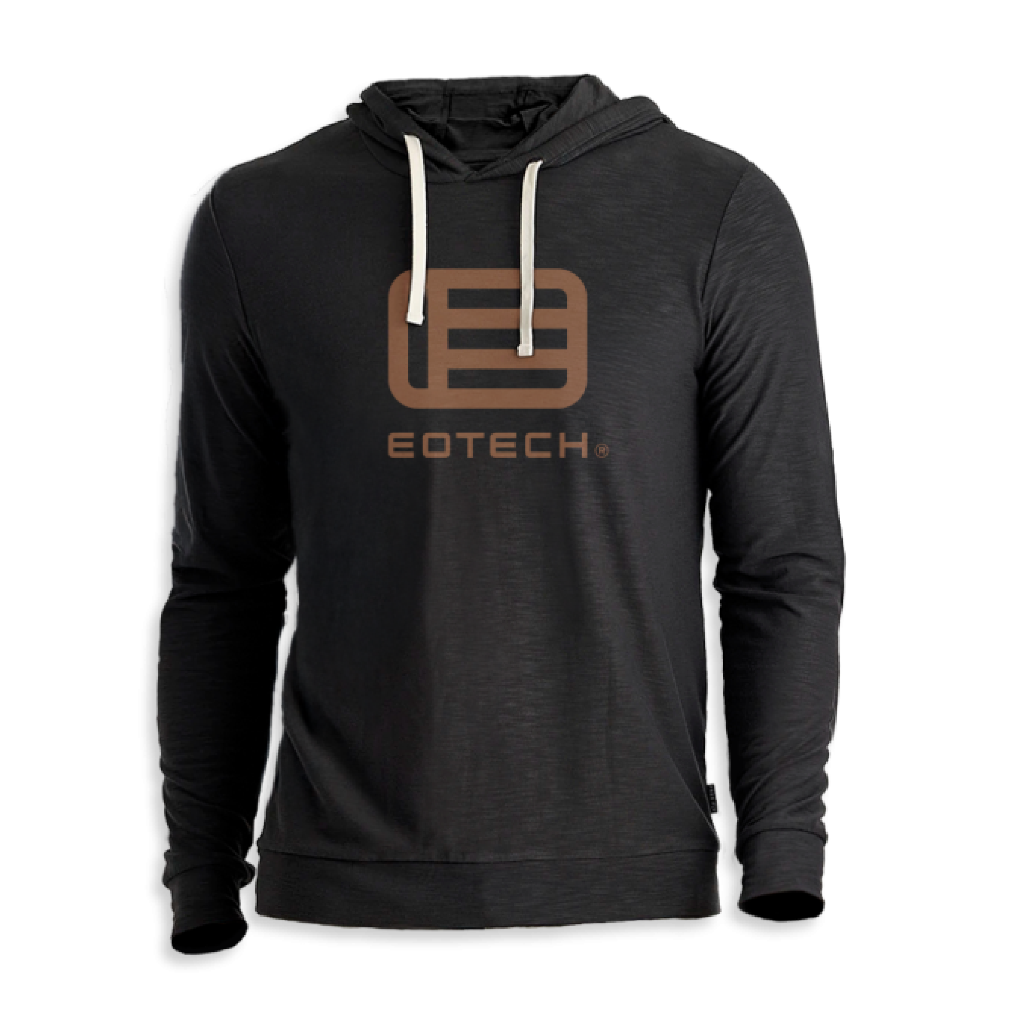 black Freefly hoodie with a EOTECH logo on a white background