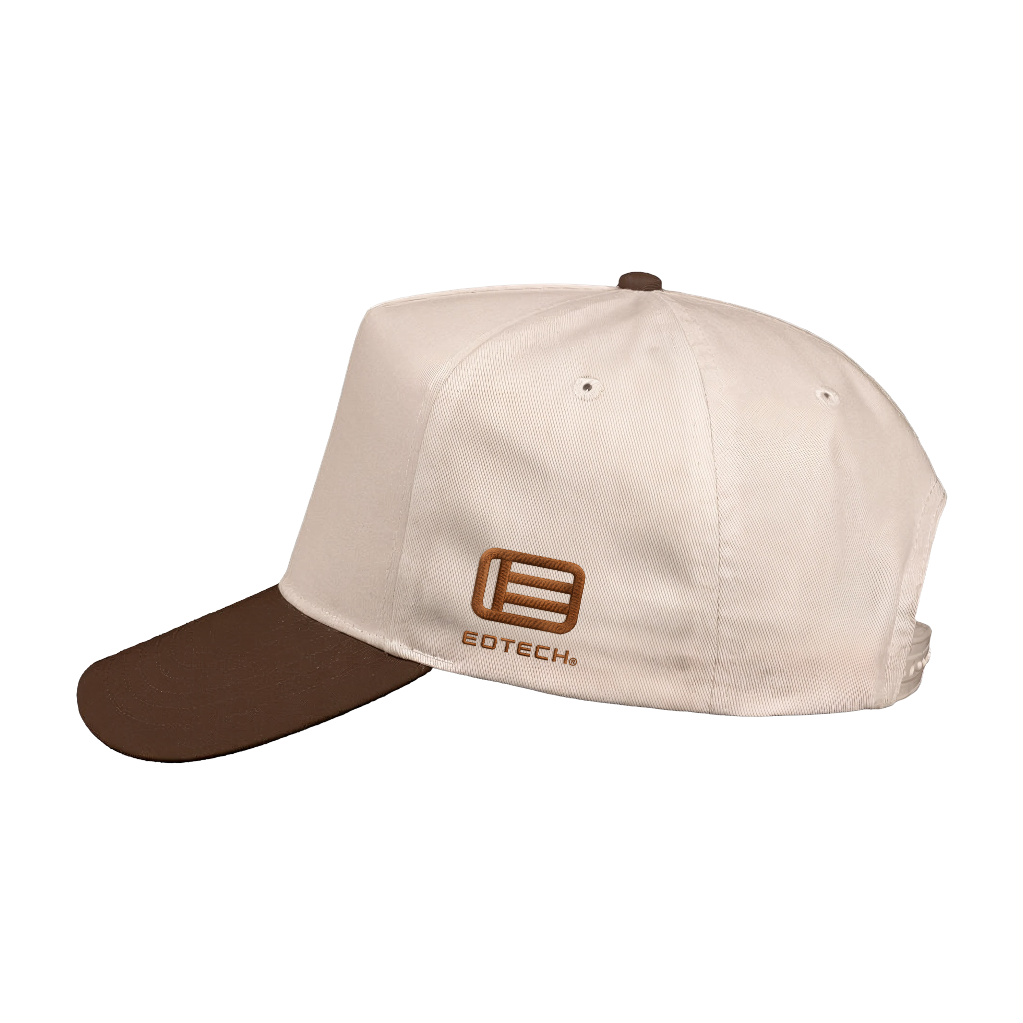 Beige cap with brown visor and Eotech logo on a white background