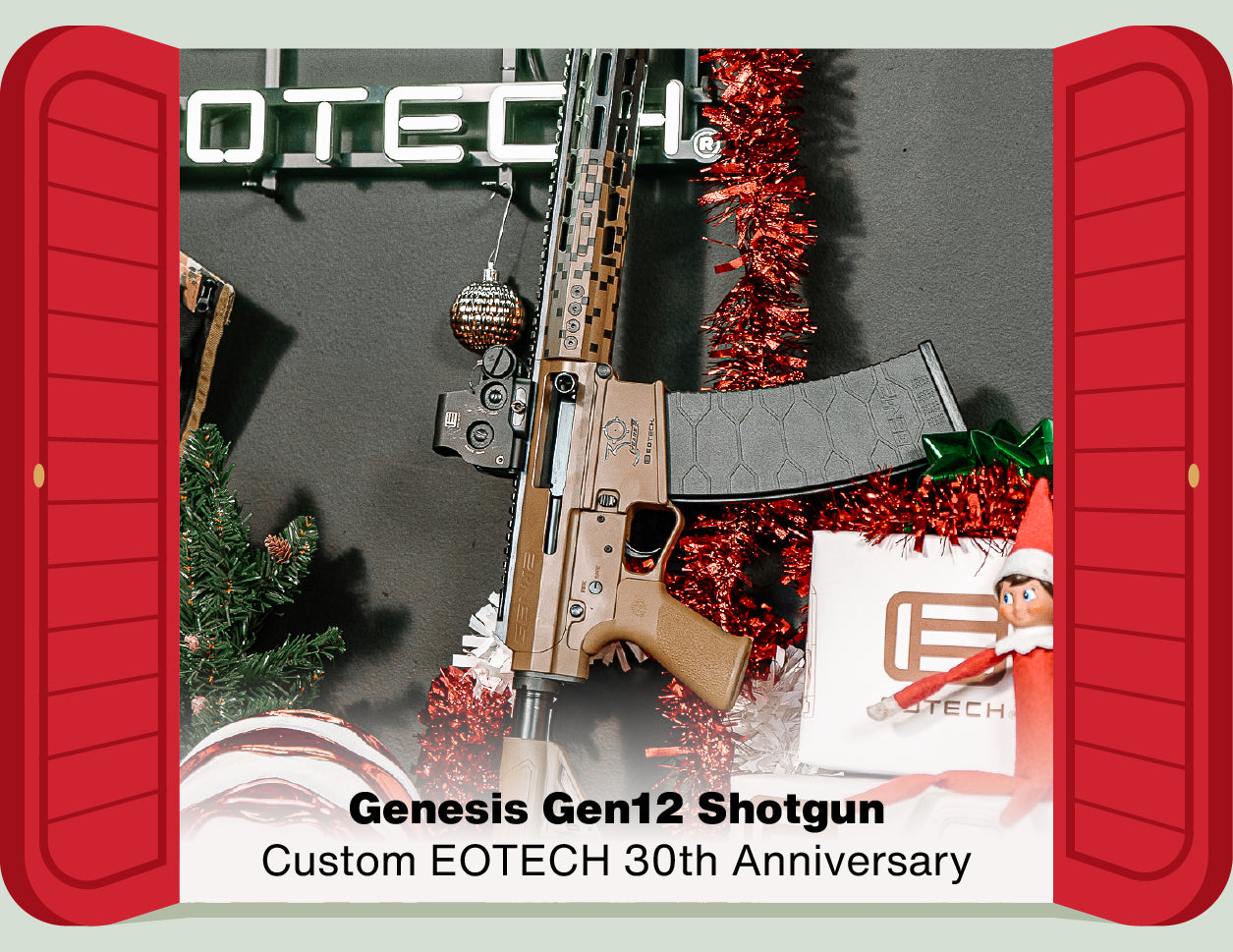 Custom EOTECH Genesis Gen12 Shotgun with festive decorations on a gray background