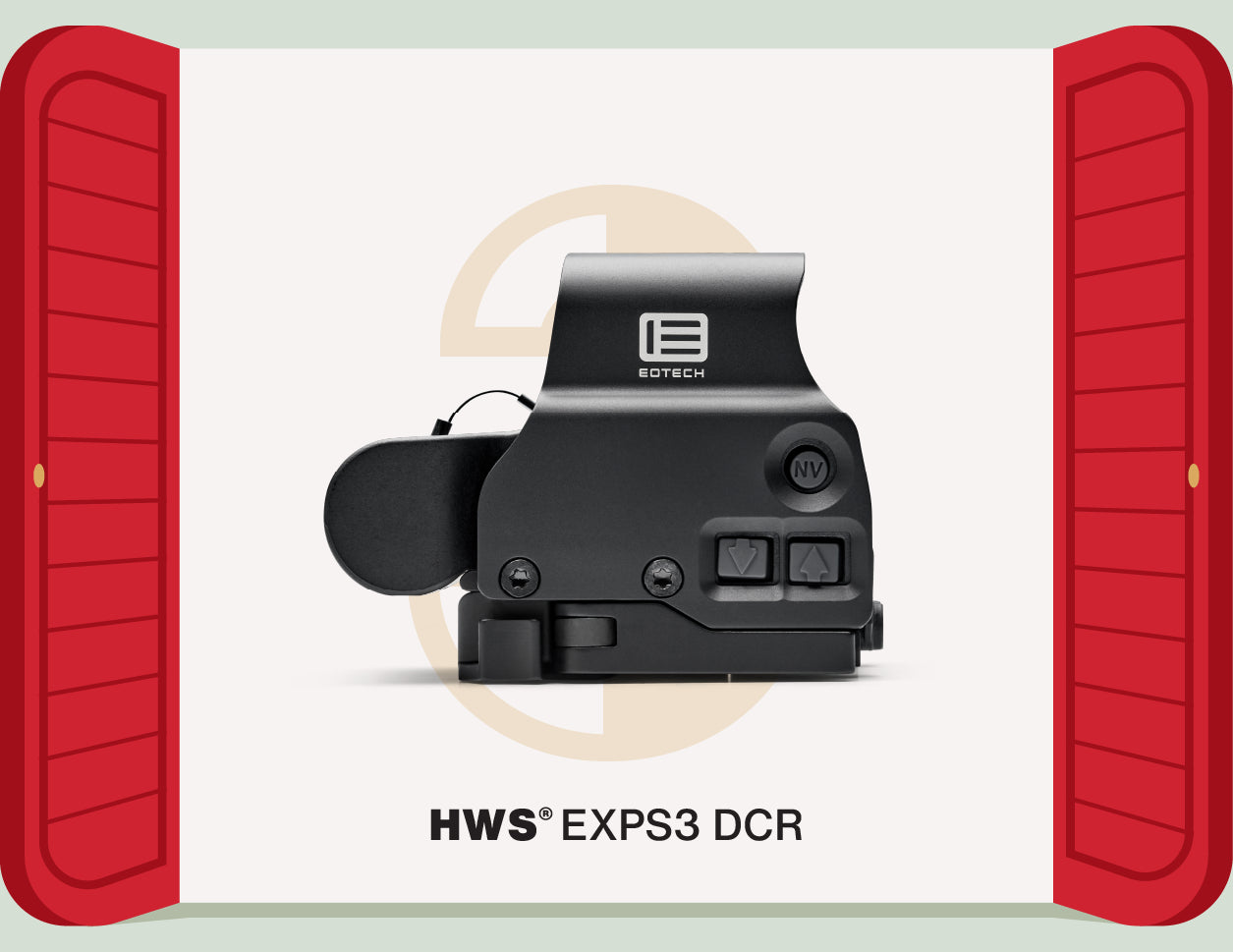 Black Eotech HWS EXPS3 DCR device with red doors on a white background