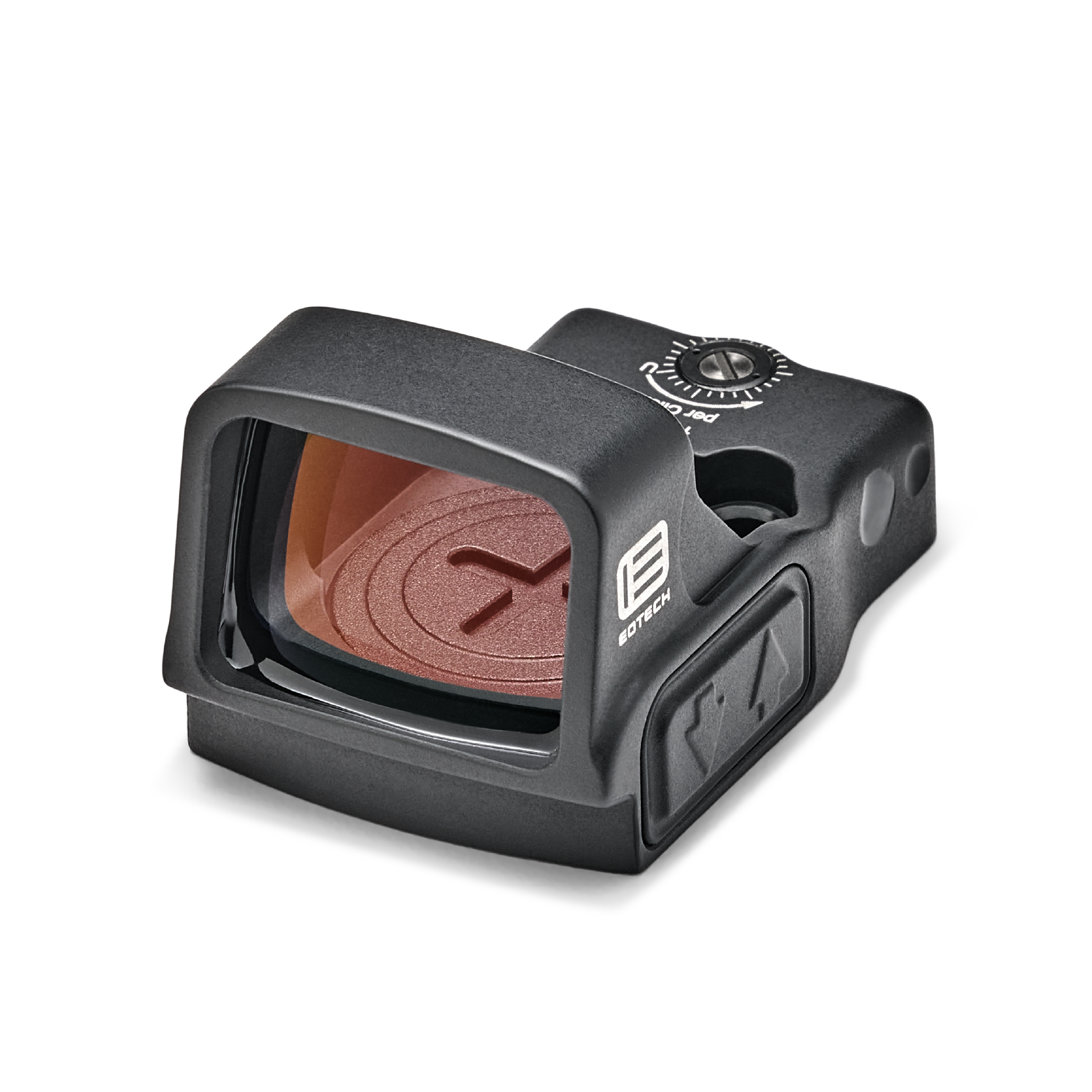 Black EOTECH EFLX sight with red dot on a white background