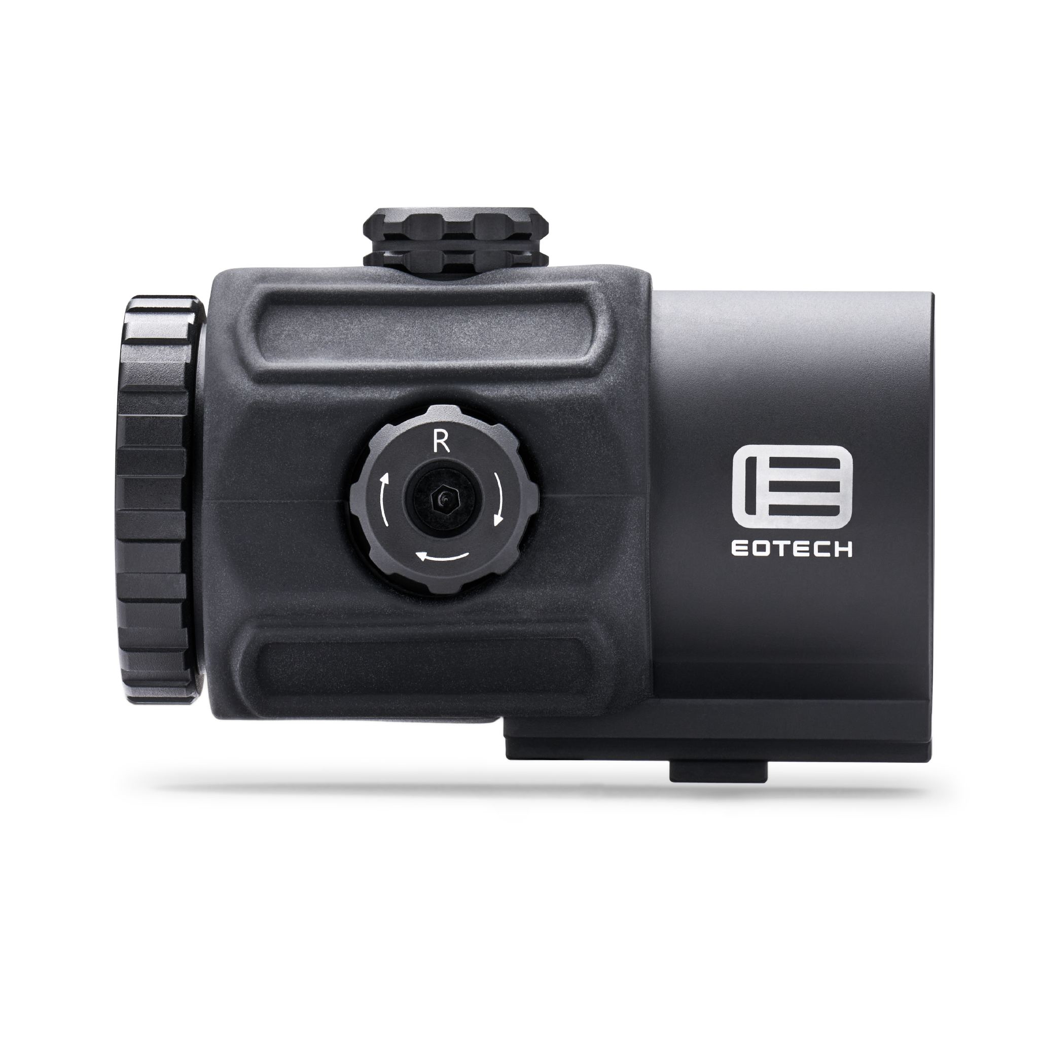 Black EOTECH G43 magnifier with no mount on a white background