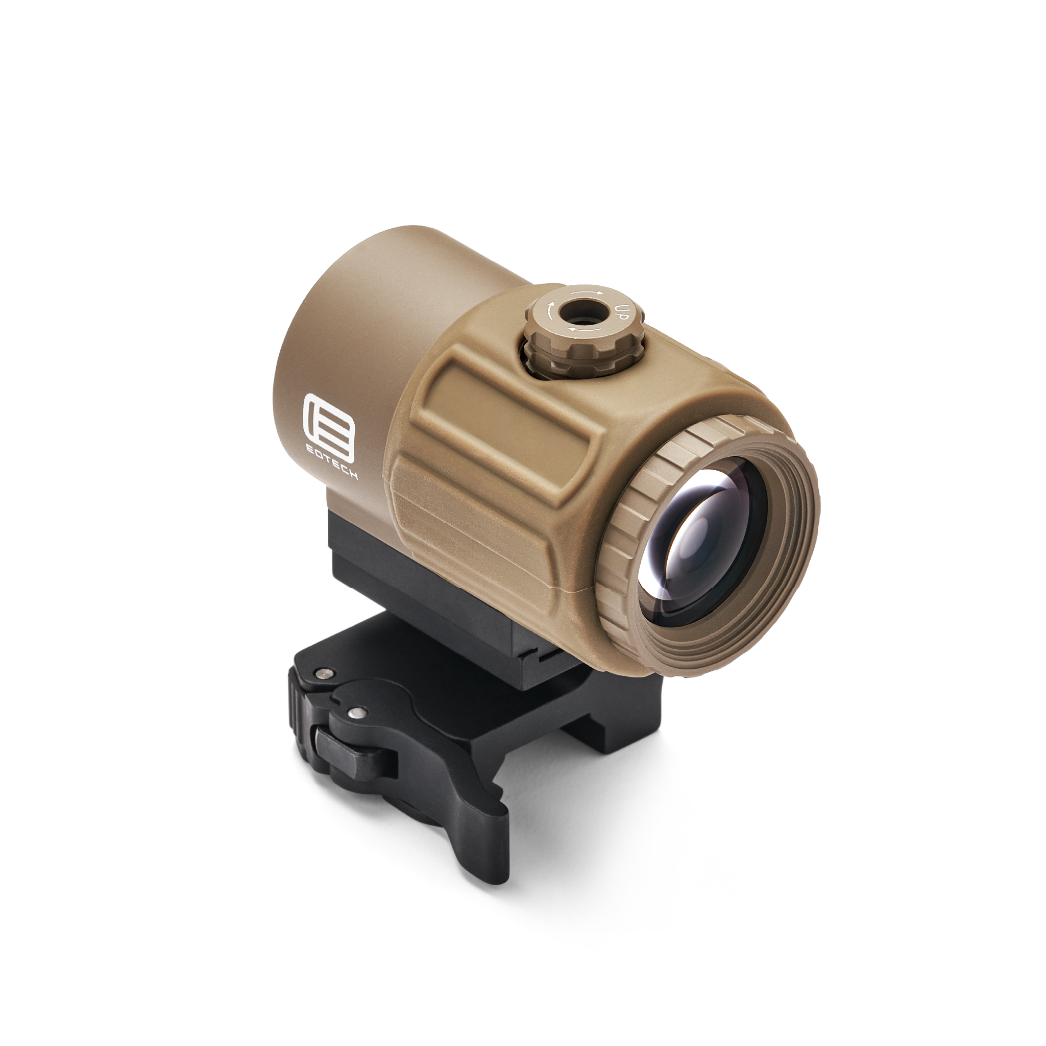 Tan EOTECH G43 magnifier on a white background