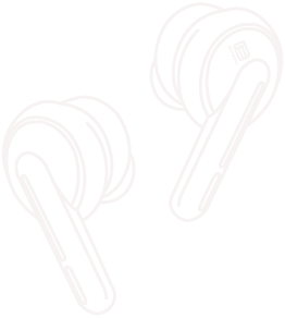 White wireless earbuds shown from a side profile view against a white background.
