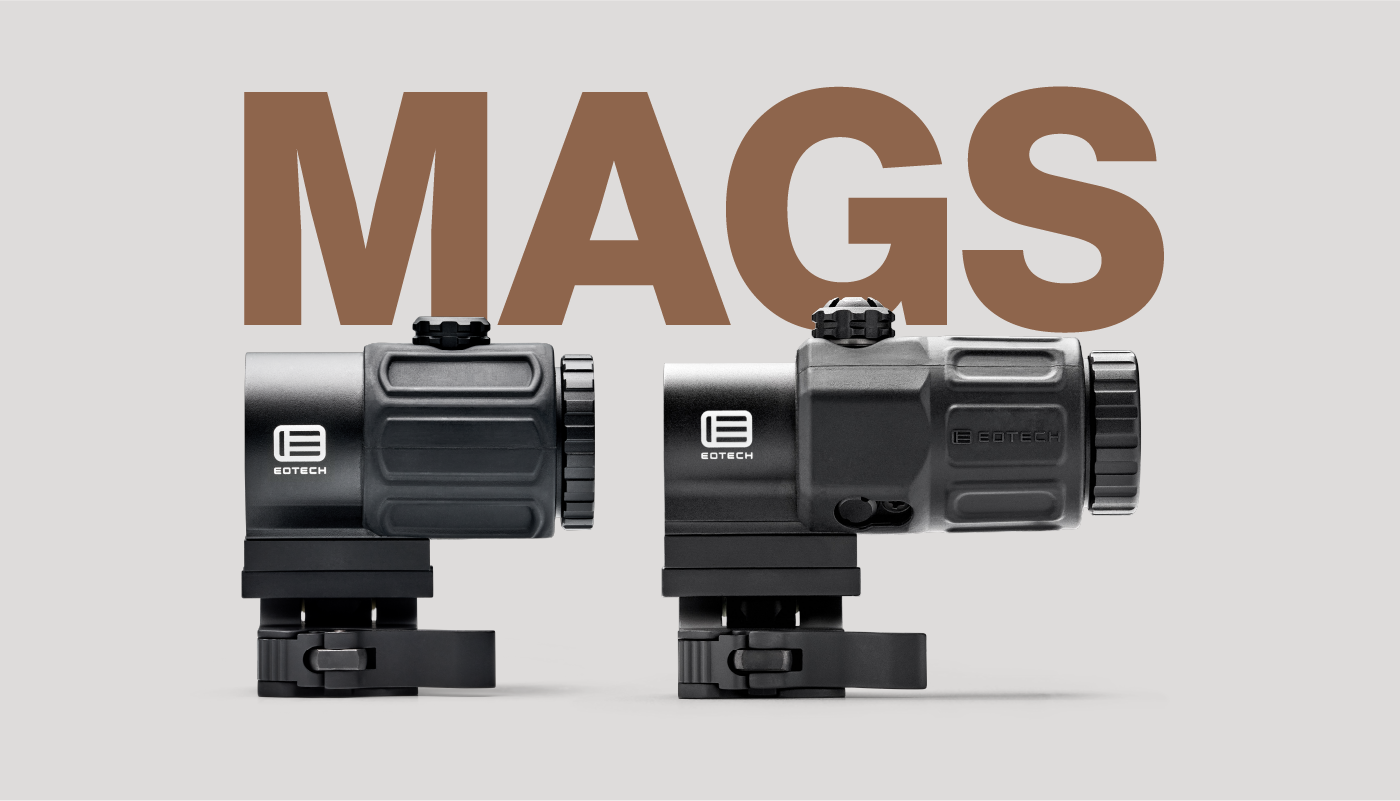 EOTECH G33 and G43 magnifiers black on grey background