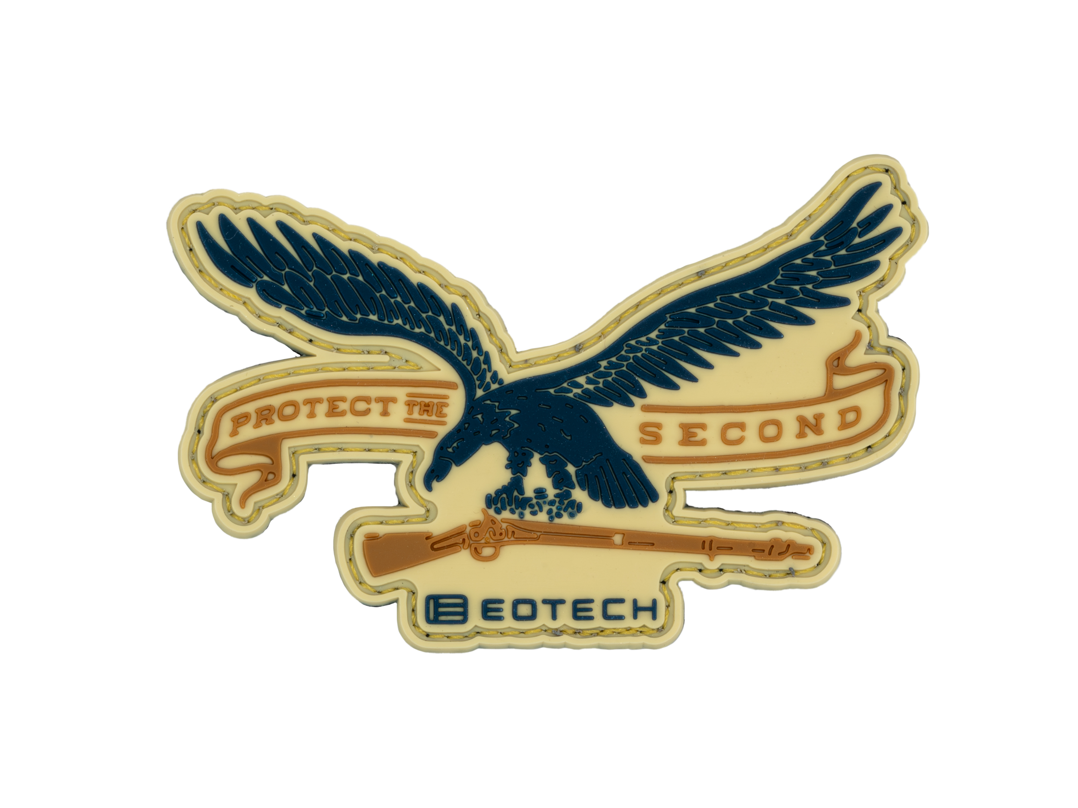 Sticker with an eagle design and text 'Protect the Second' by EOTECH on a beige background