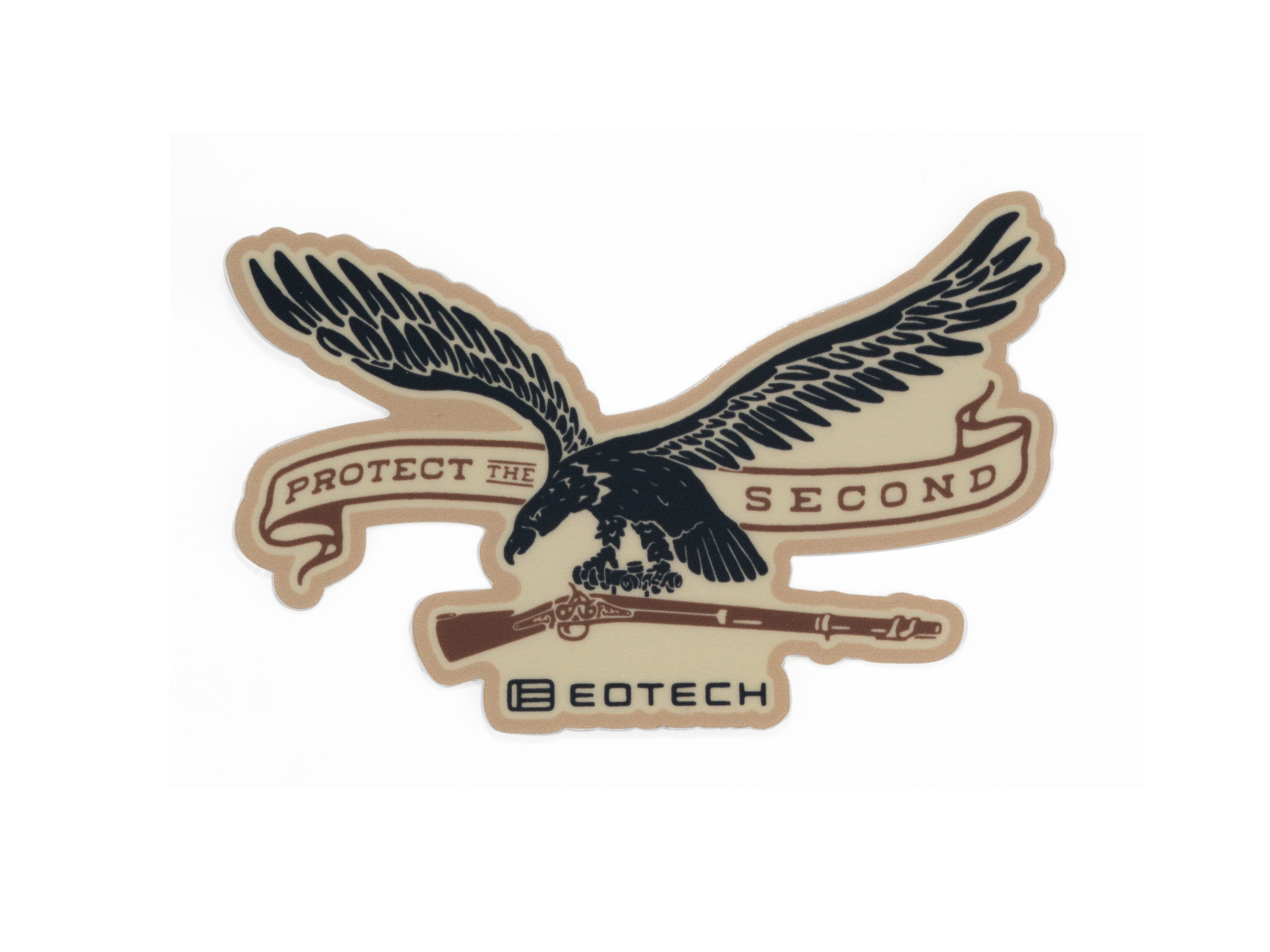Sticker with an eagle design and text 'Protect the Second' by EOTECH on a beige background