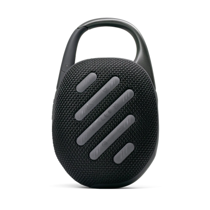 Rear view of the custom EOTECH Edition JBL Clip 5 portable Bluetooth speaker showing the integrated carabiner and rear controls.