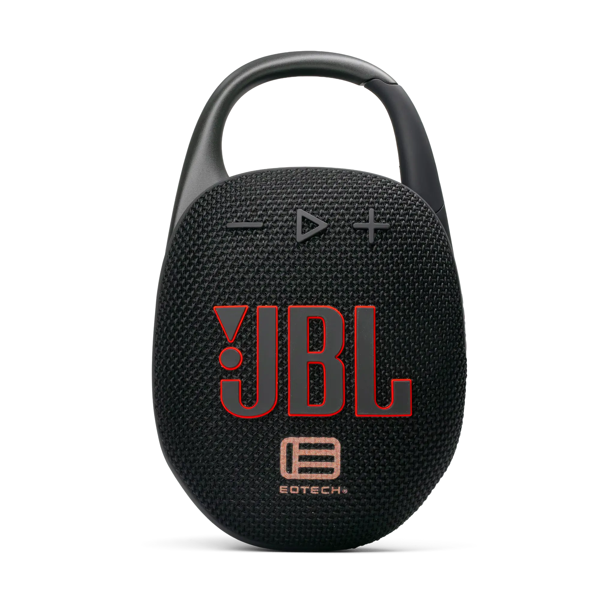 Custom EOTECH Edition JBL Clip 5 portable Bluetooth speaker featuring the EOTECH logo on the front grille