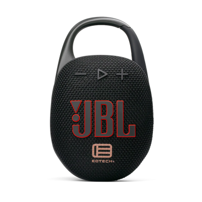 Custom EOTECH Edition JBL Clip 5 portable Bluetooth speaker featuring the EOTECH logo on the front grille