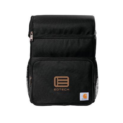 Black backpack with Eotech and Carhartt logos on a white background