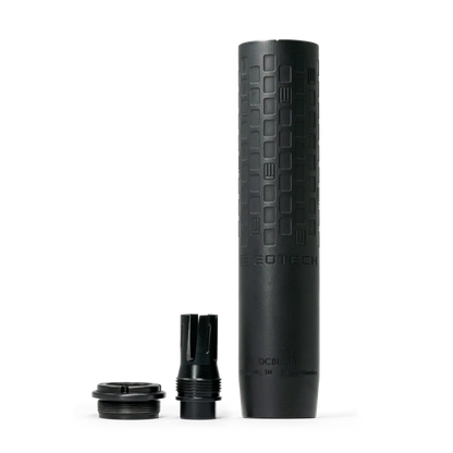 Black DCBL EOTECH Suppressor with attachments on a white background