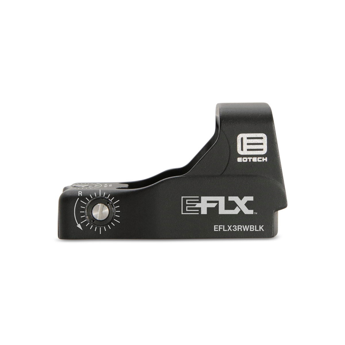 Black EOTECH EFLX red dot optic on a white background