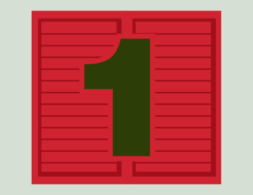 Green number '1' on a red rectangular background