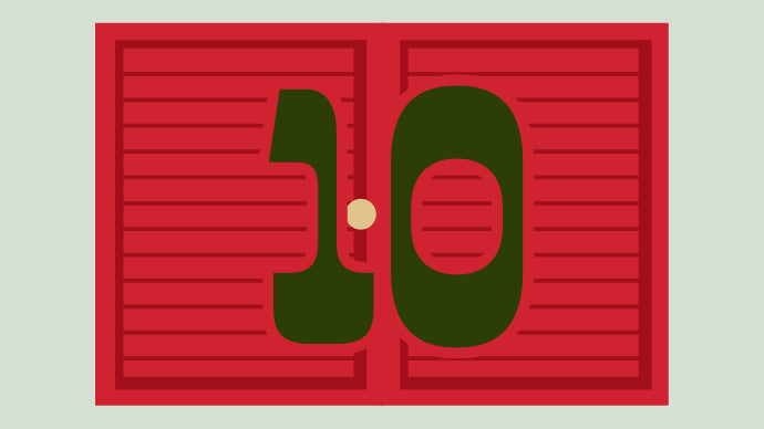 Green number '10' on a red background