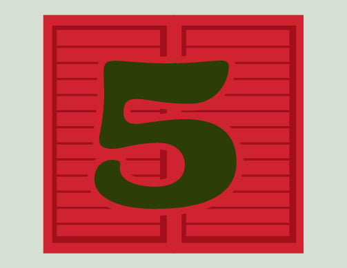 Green number '5' on a red background