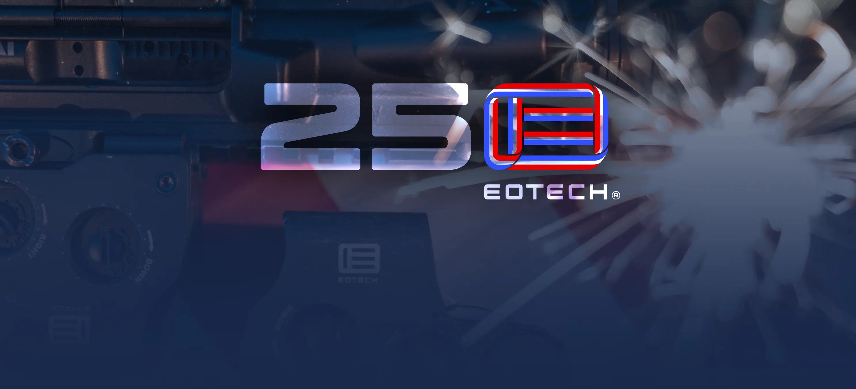 Eotech logo with '25oth' celebration on a dark background
