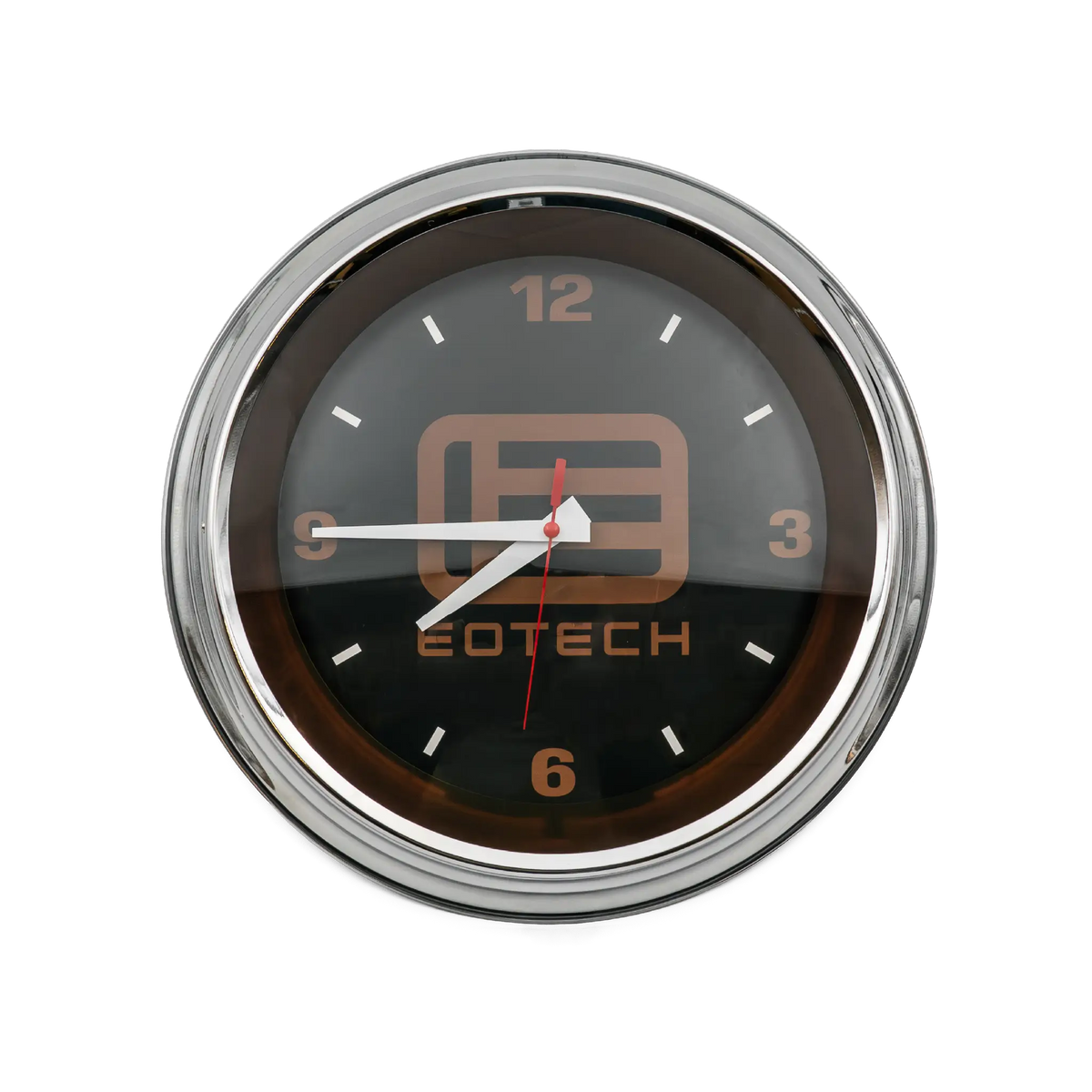 Circular clock with 'Eotech' branding on a white background