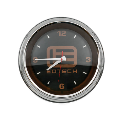 Circular clock with 'Eotech' branding on a white background