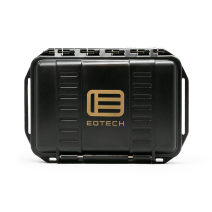 Black Eotech case with copper logo on a white background