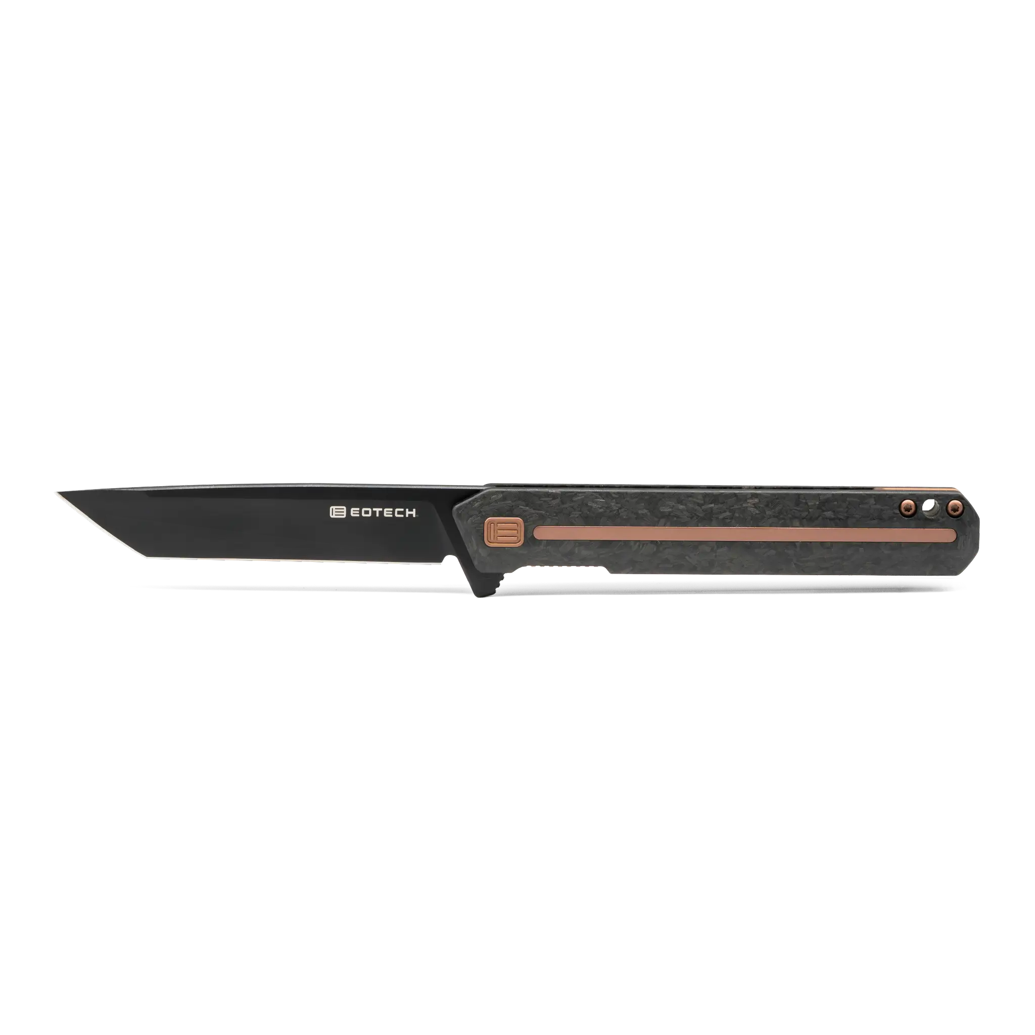 Black and copper folding knife with EOTECH logo on a white background