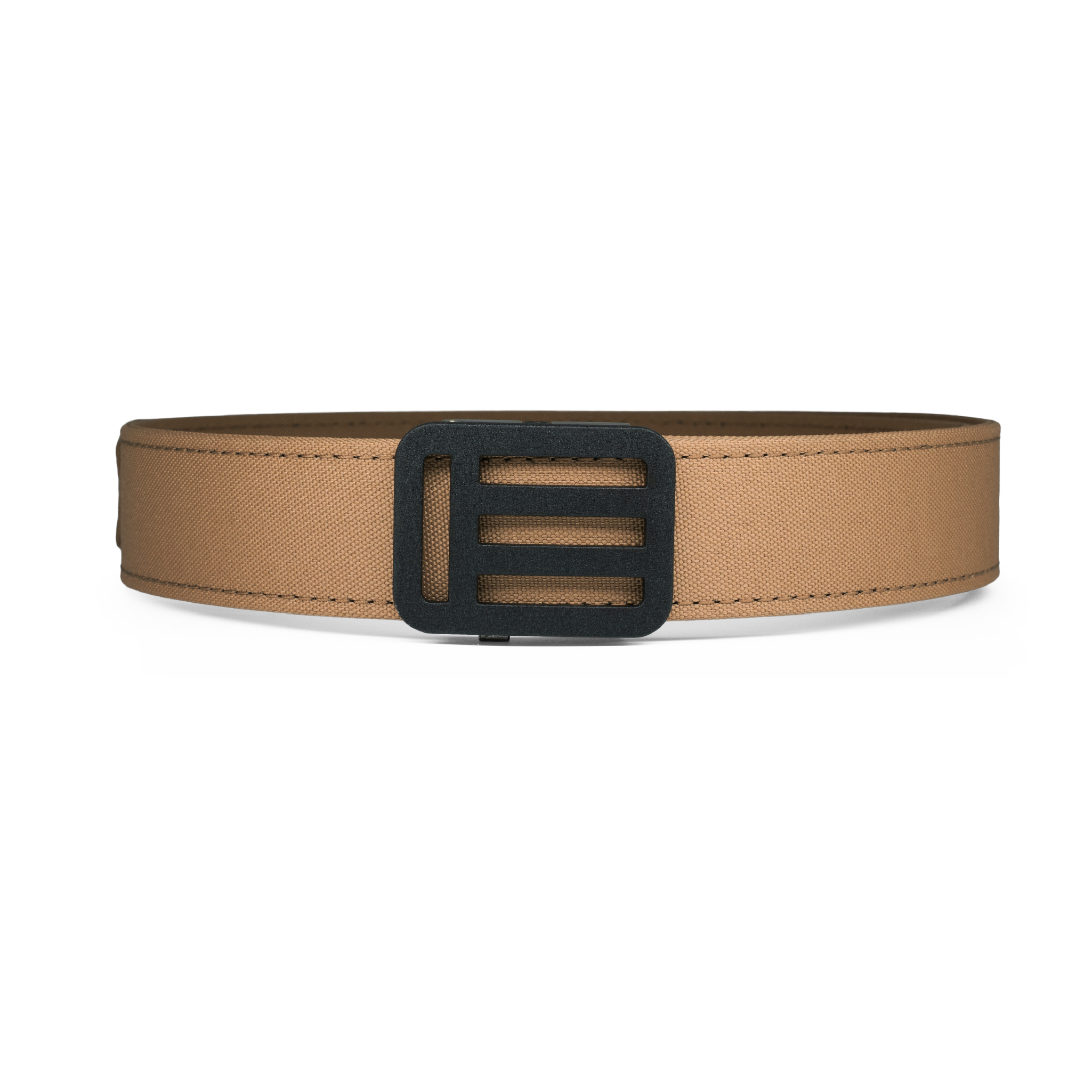 Tan nexbelt belt with a black EOTECH metal buckle on a white background#color_tan