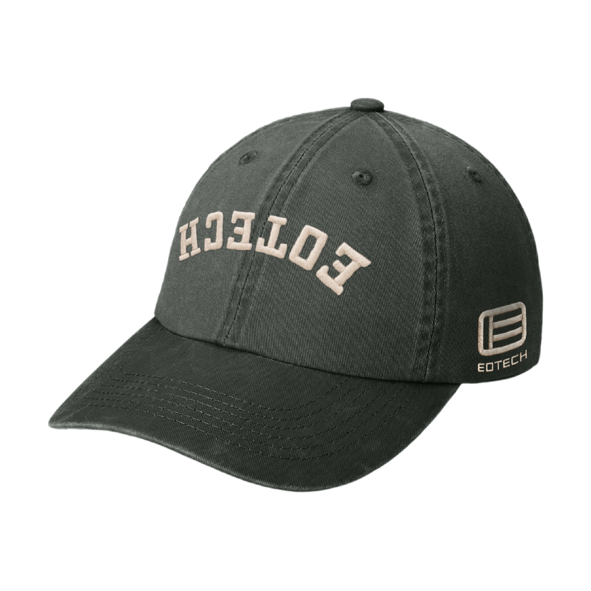 Dark gray cap with 'EOTech' branding on a white background side profile