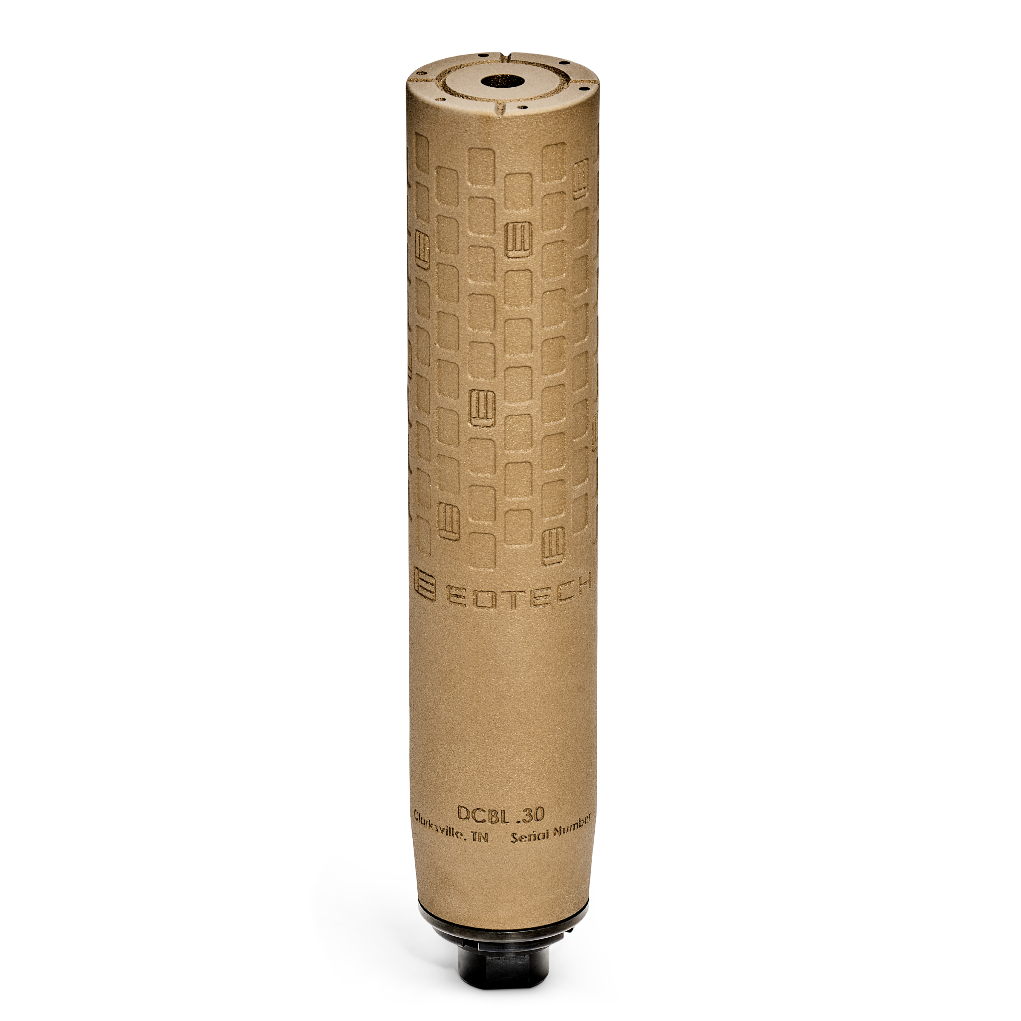 Tan DCBL EOTECH Suppressor with geometric pattern on a white background.