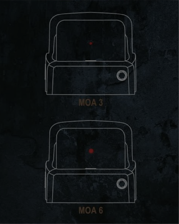 Illustration of a EOTECH HWS optics with MOA labels on a dark background