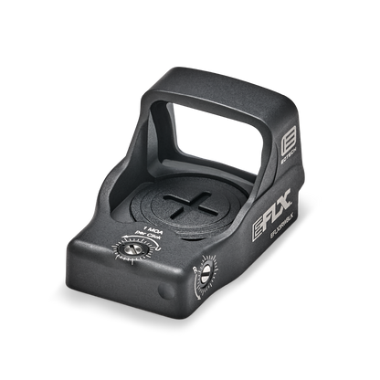 Black EOTECH EFLX sight with red dot on a white background