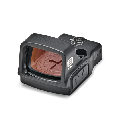 Black EOTECH EFLX sight with red dot on a white background