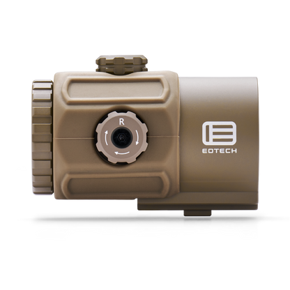 Tan EOTECH G43 magnifier with no mount on a white background