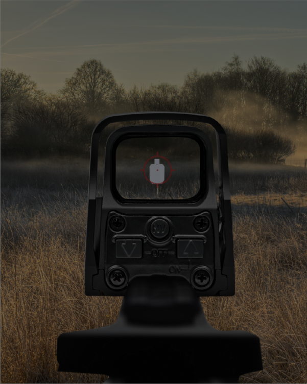 EOTECH HWS Sight with a red dot sight on a blurred natural background