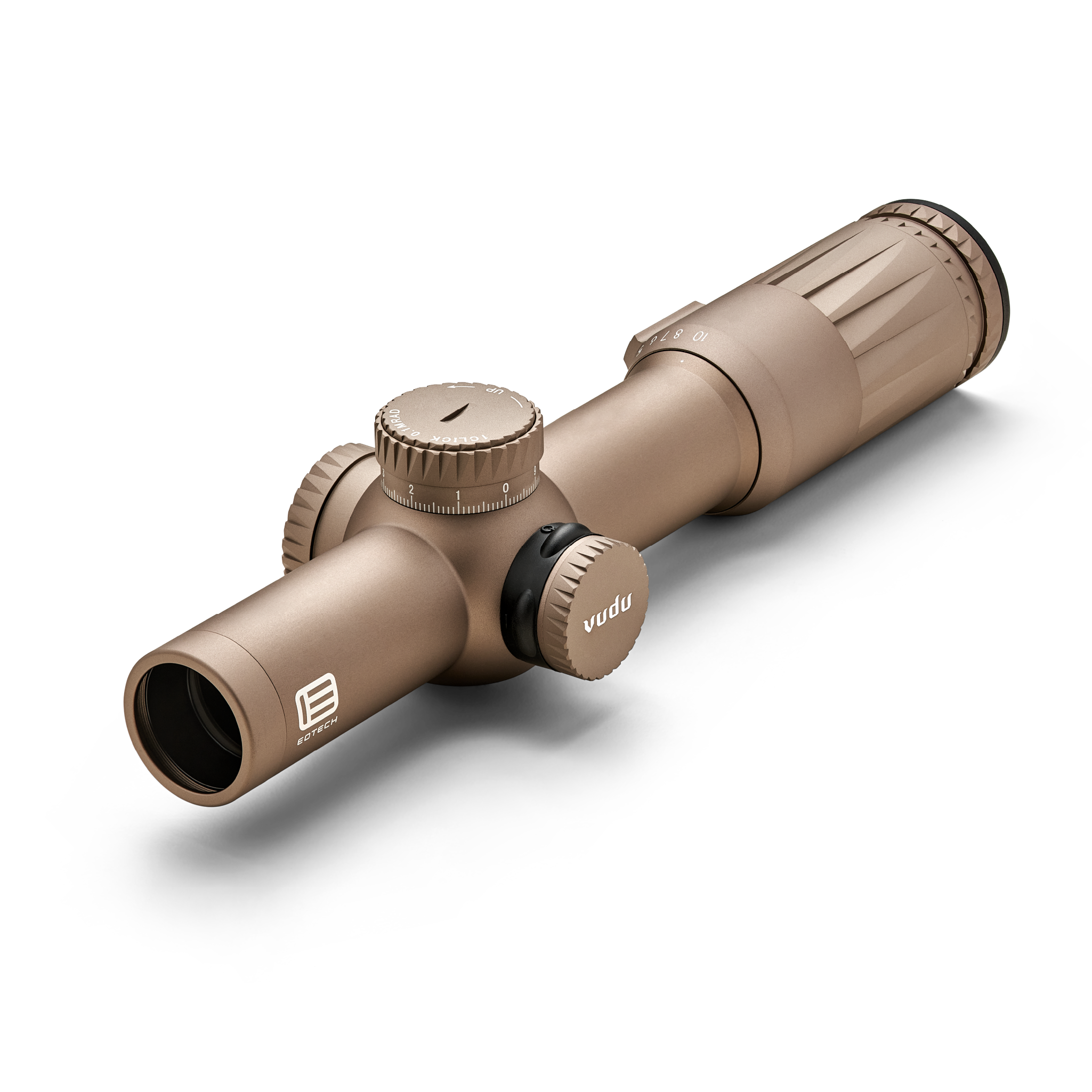 Vudu Tan riflescope on a white background