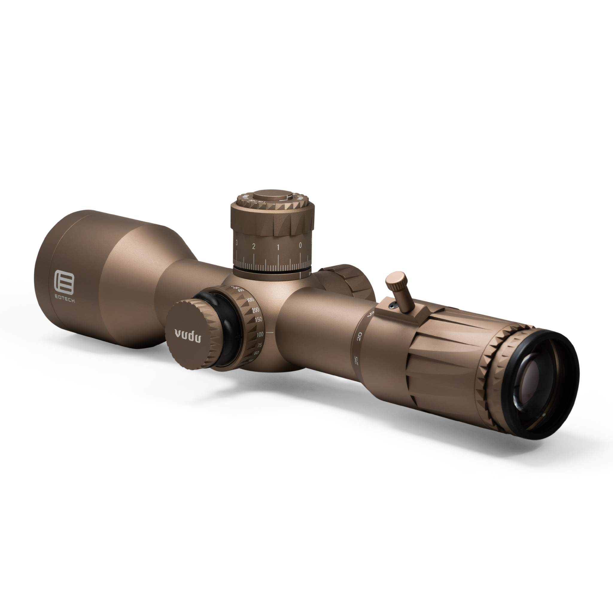 Vudu Tan riflescope on a white background