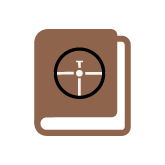 Icon of a book with a reticle design on a white background
