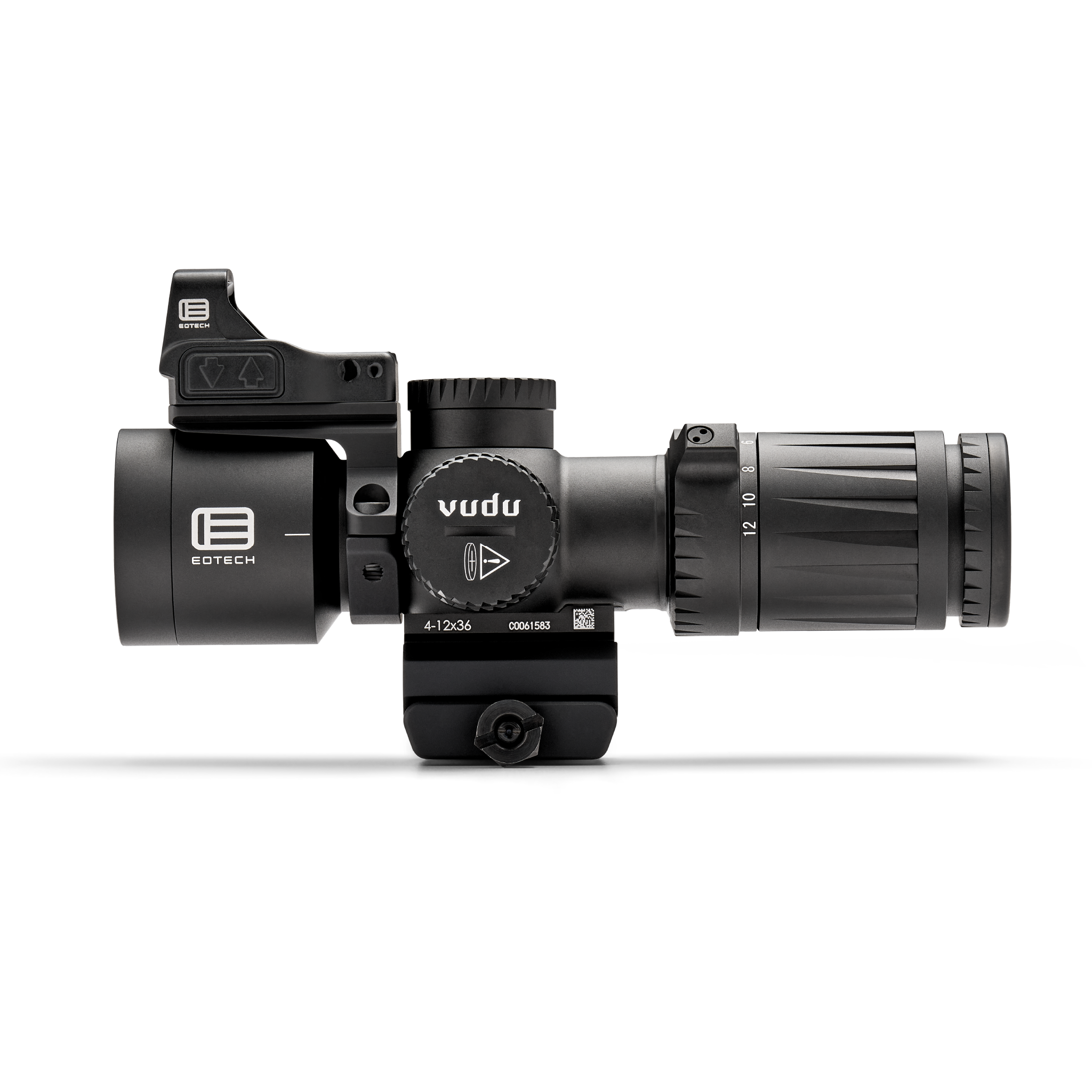 Vudu 4-12 riflescope with EOTECH logo on a white background left side with EFLX