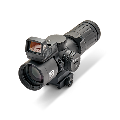 Vudu 4-12 riflescope with EOTECH logo on a white background left side with EFLX at angle