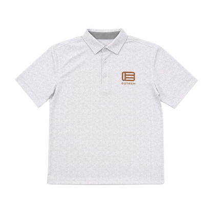 A light gray heathered short-sleeve polo shirt with a small brown embroidered EOTECH logo on the left chest, displayed on a solid white background.