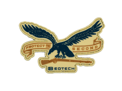 Sticker with an eagle design and text 'Protect the Second' by EOTECH on a beige background