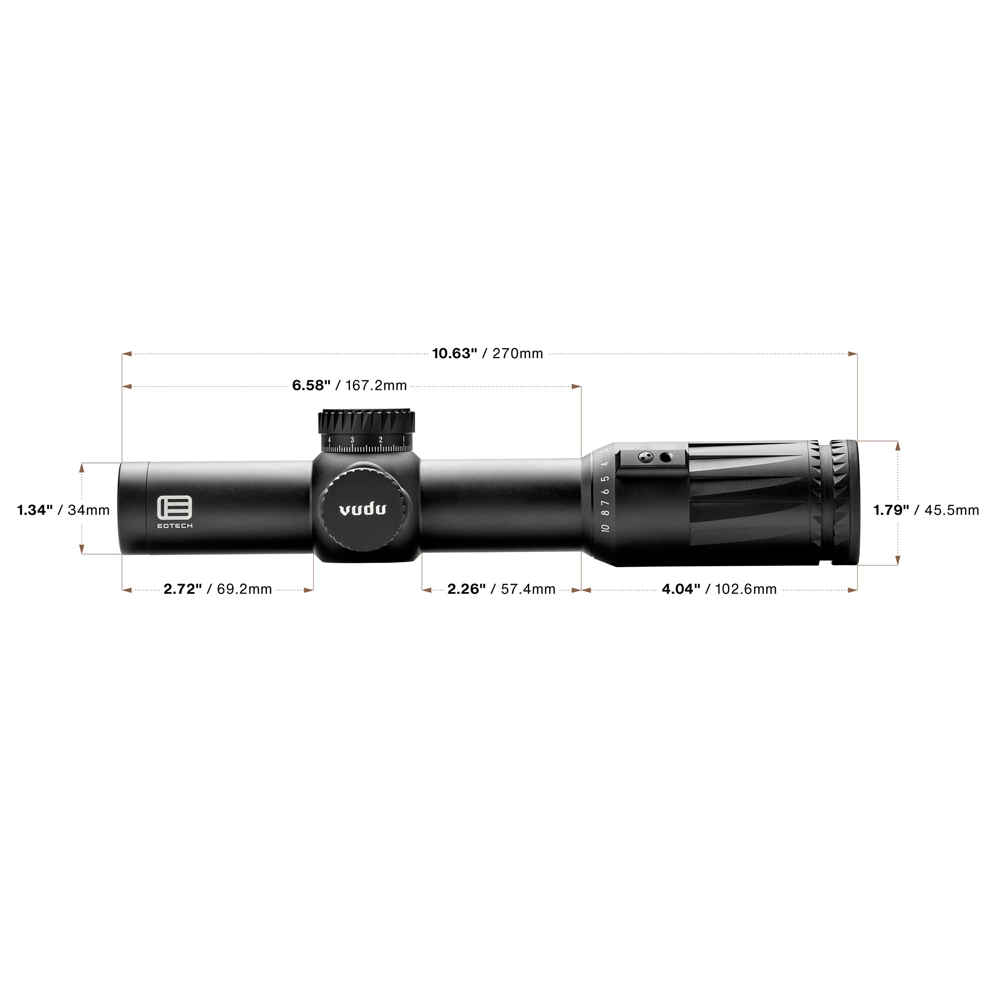 VUDU 1-10 Riflescope with dimensions