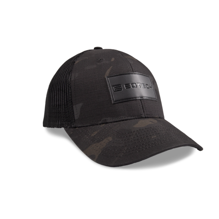 EOTECH Black Camo Cap with Leather Horizontal Patch