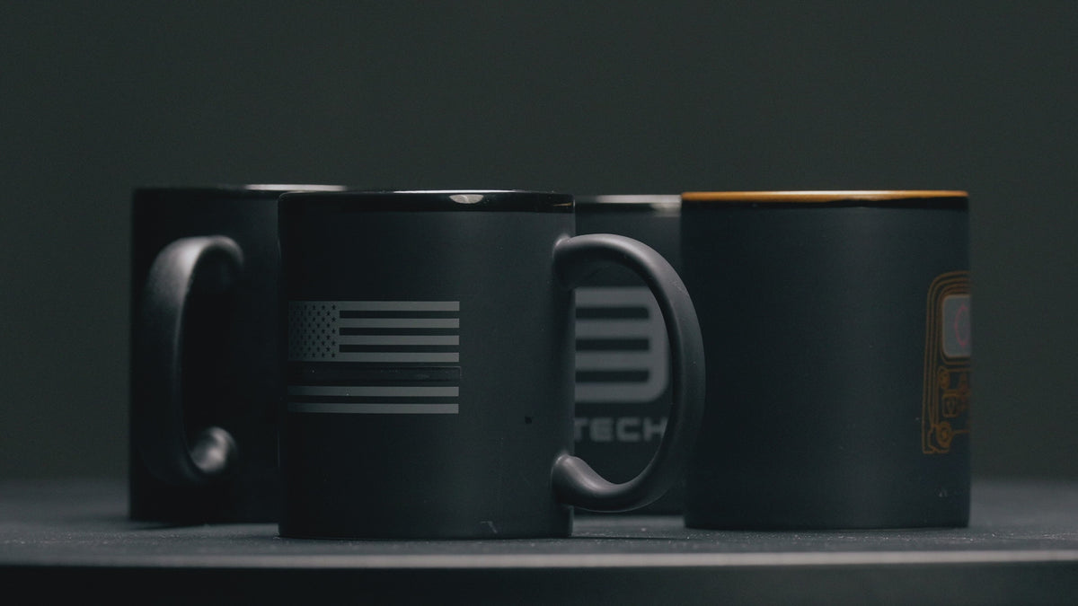 Load video: Mugs spinning on a table top